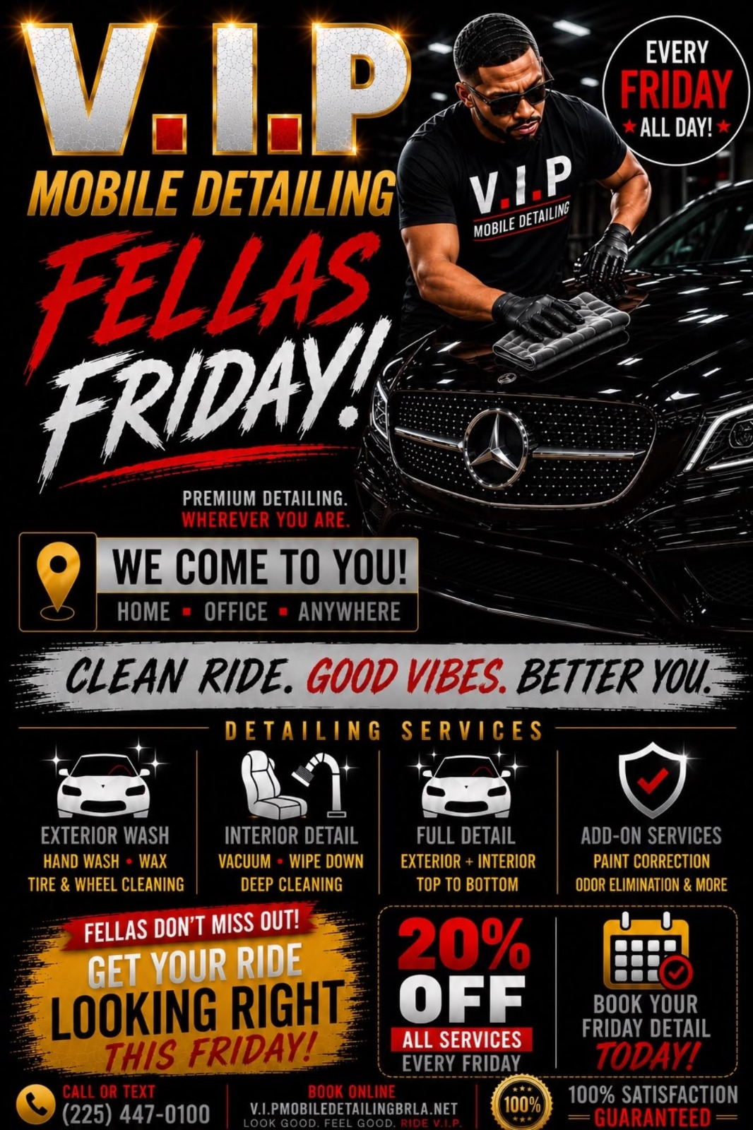 Fellas Friday promotional flyer — 20% off all services every Friday