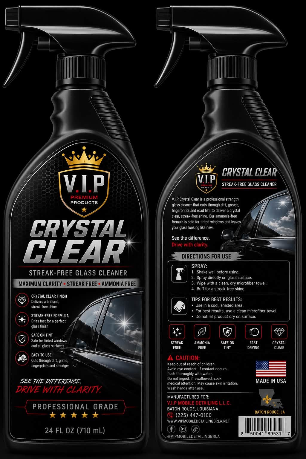 V.I.P Crystal Clear streak-free glass cleaner 24oz spray bottle